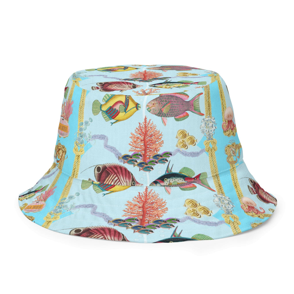 Marine Life & Polka Dots Unisex Reversible Bucket Hat - Artwork by Lili