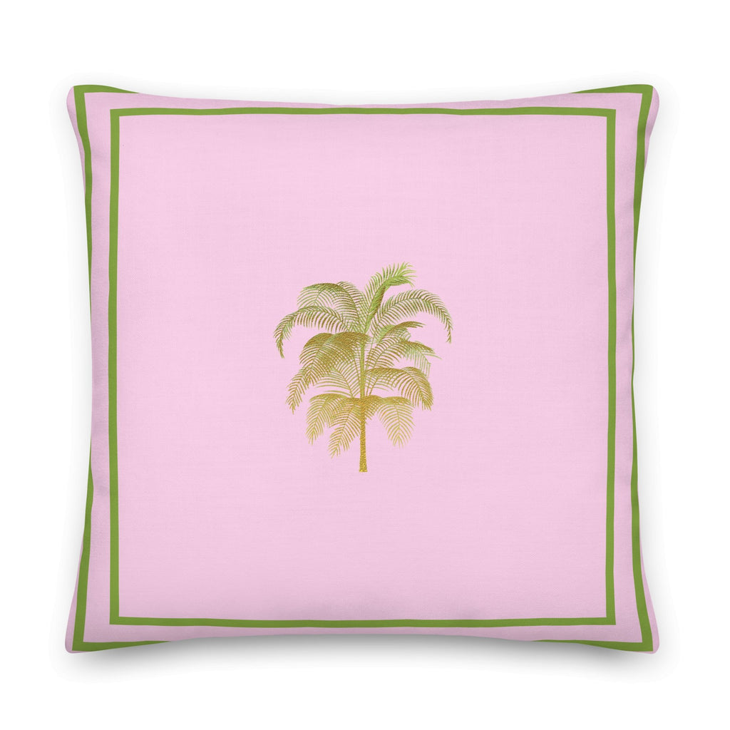 Palm Tree Pink Gold Green 22"x22" Premium Pillow - Artwork by Lili