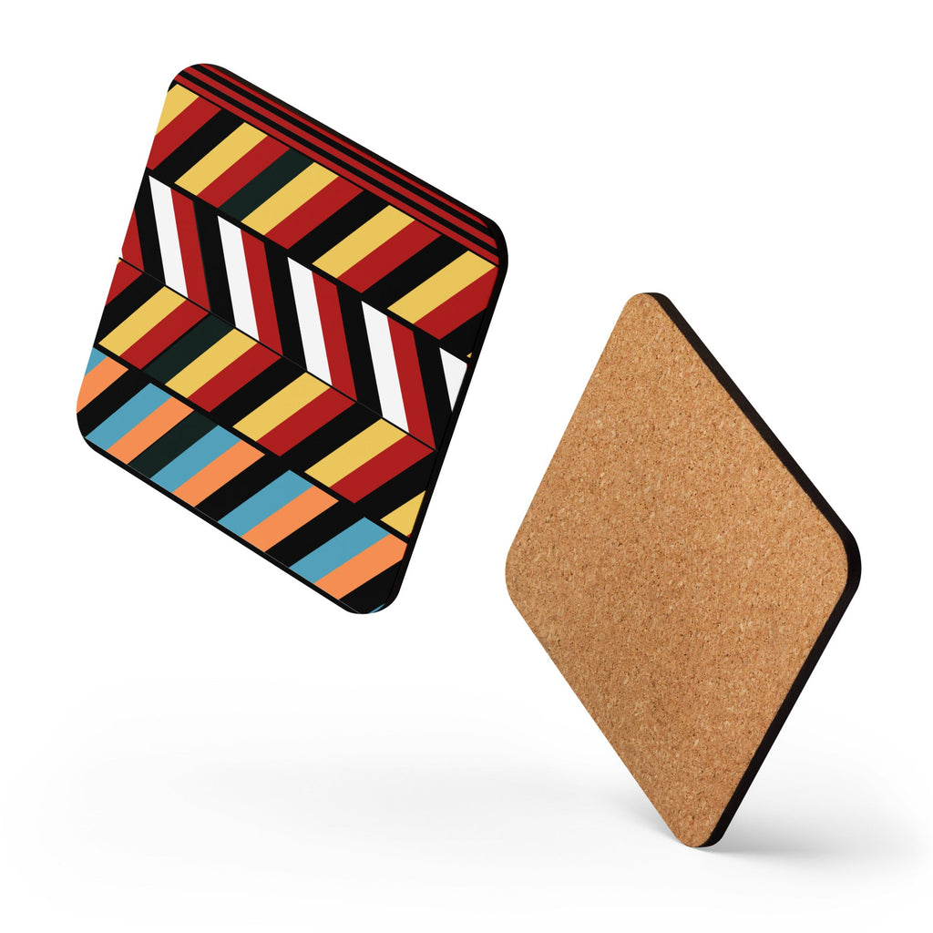 African Tribal Design Set of Square Coasters (Cork - back) - Artwork by Lili