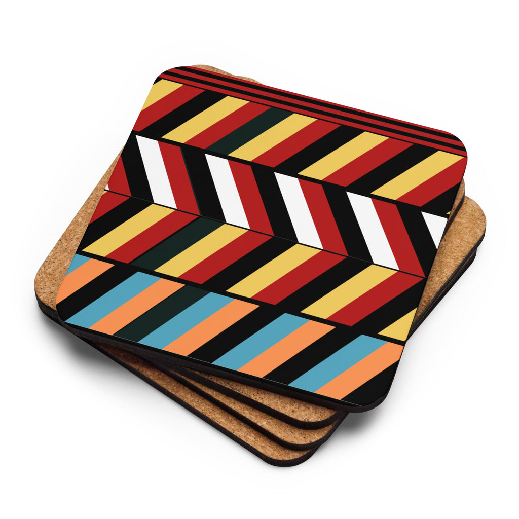 African Tribal Design Set of Square Coasters (Cork - back) - Artwork by Lili
