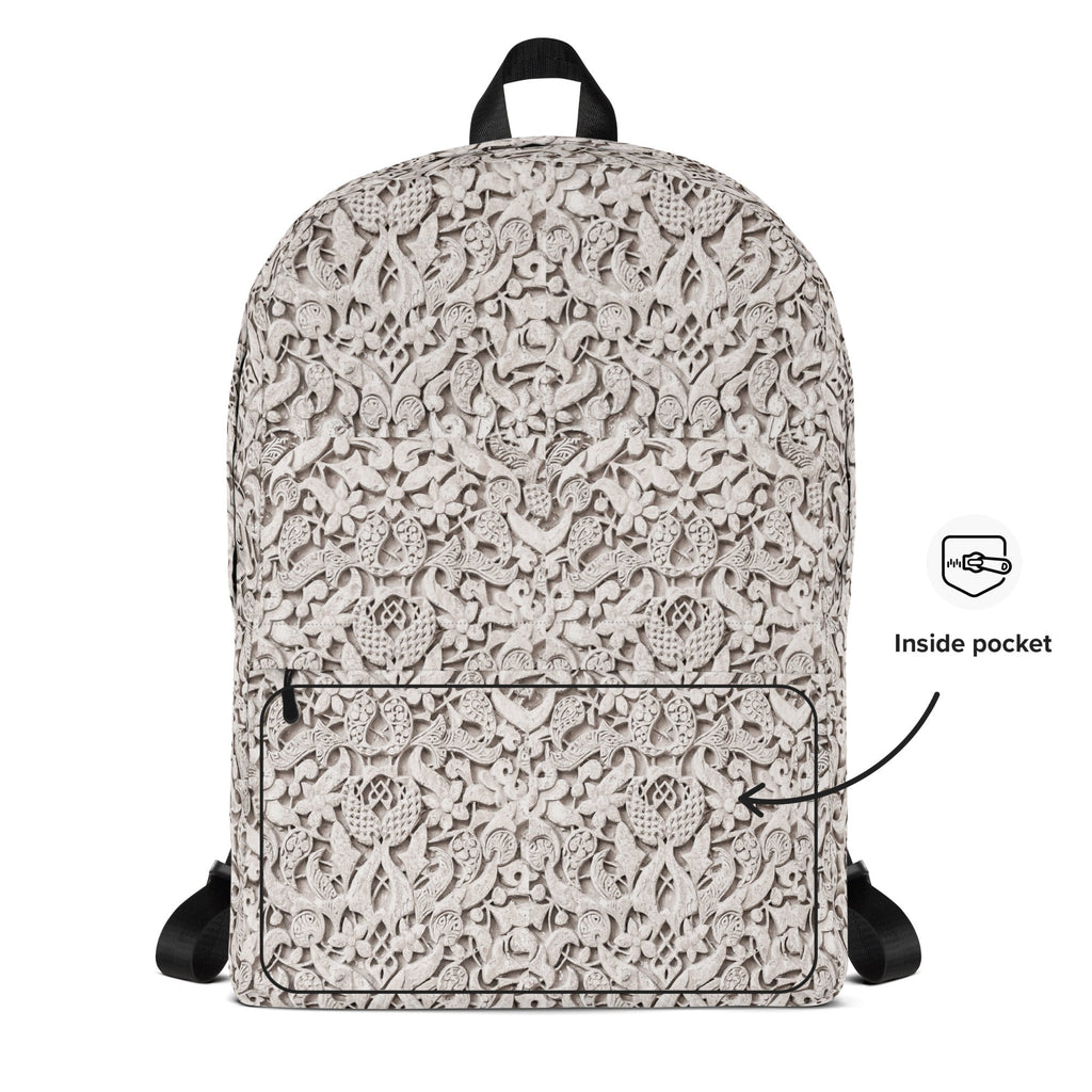 Alhambra Palace White Floral Pattern Backpack - Artwork by Lili