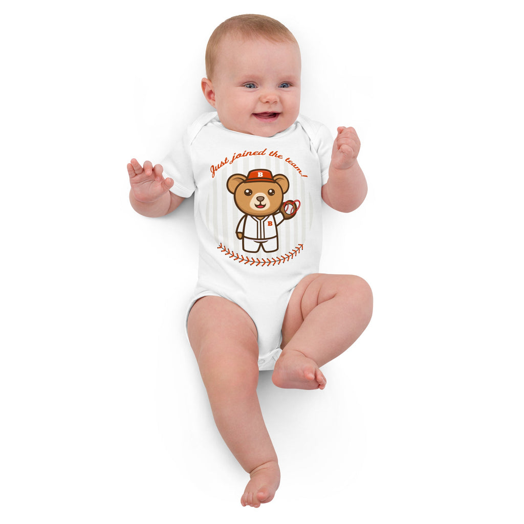 Baseball Theme "Just joined the team!" Organic Cotton Baby Bodysuit - Artwork by Lili