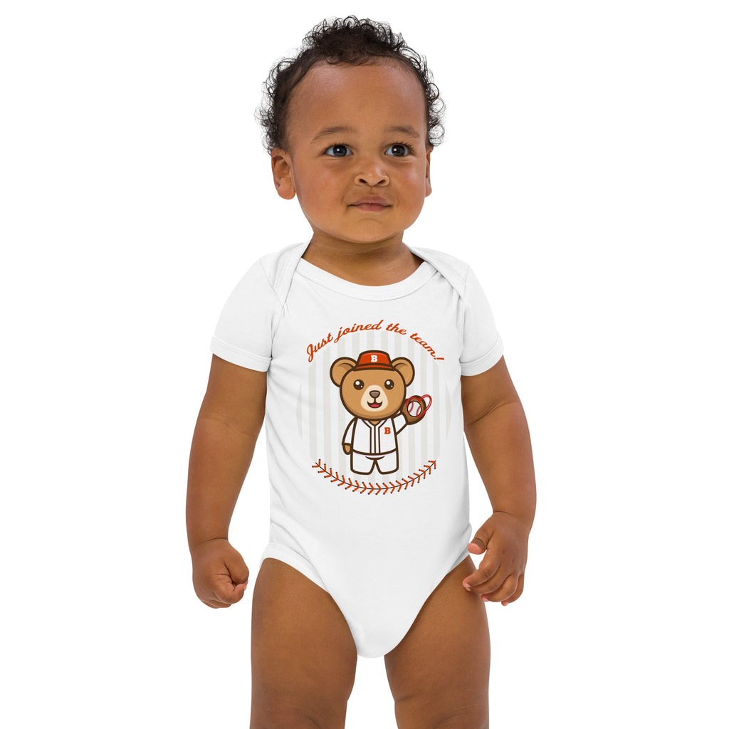 Baseball Theme "Just joined the team!" Organic Cotton Baby Bodysuit - Artwork by Lili
