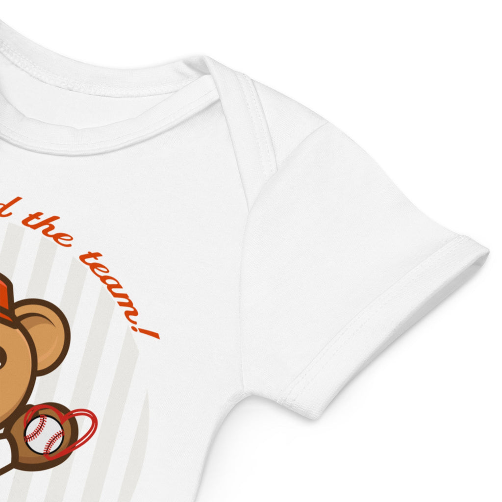 Baseball Theme "Just joined the team!" Organic Cotton Baby Bodysuit - Artwork by Lili