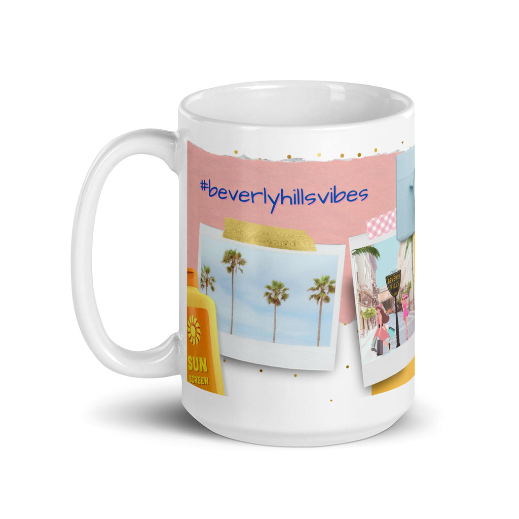 Beverly Hills Vibes White Glossy Mug (3 sizes) - Artwork by Lili