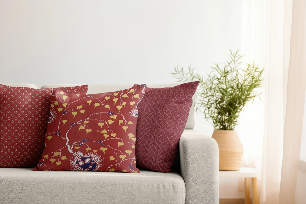 Burgundy Abstract Design 22x22 Premium Pillow - Artwork by Lili