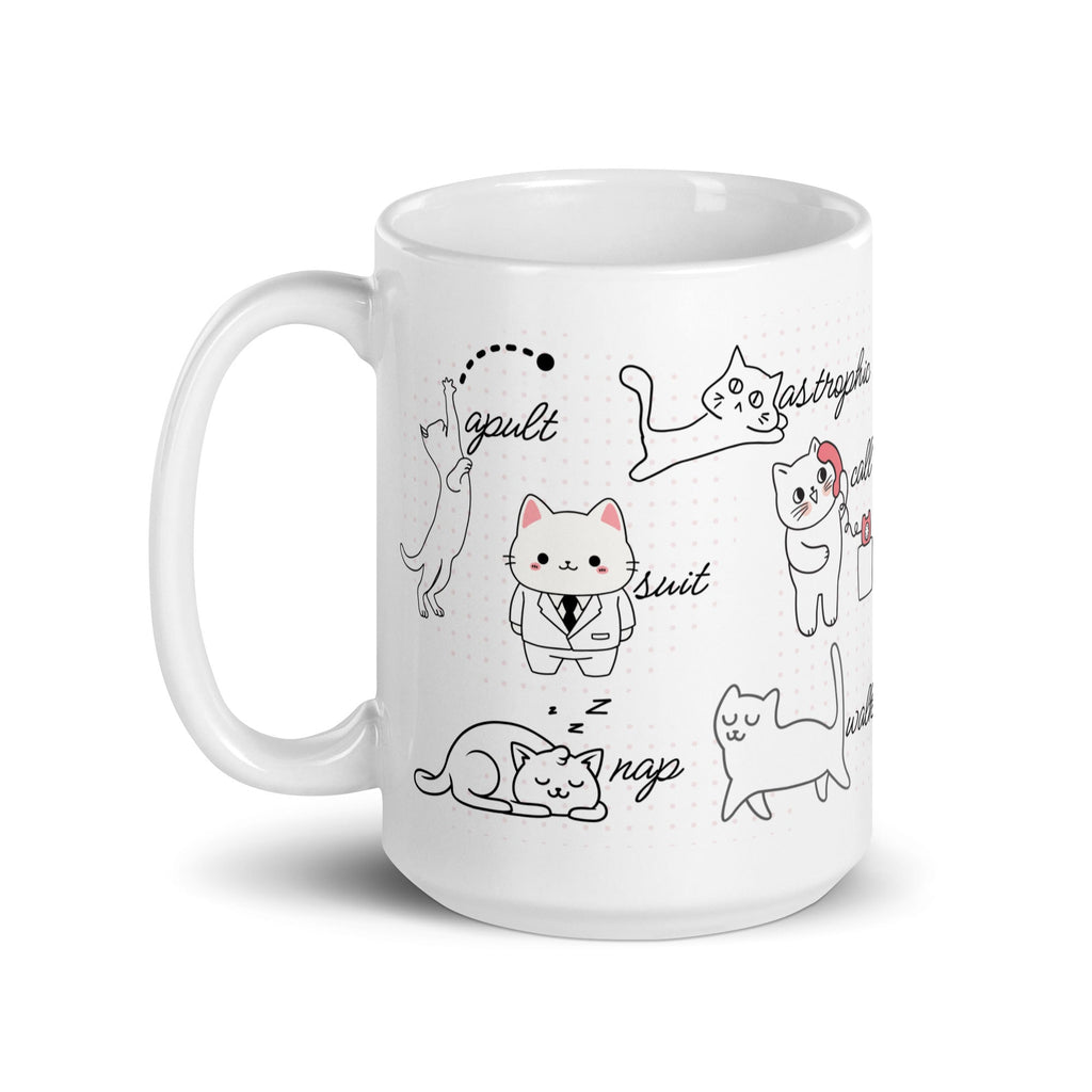Cat Vocabulary White Glossy Mug (3 sizes) - Artwork by Lili