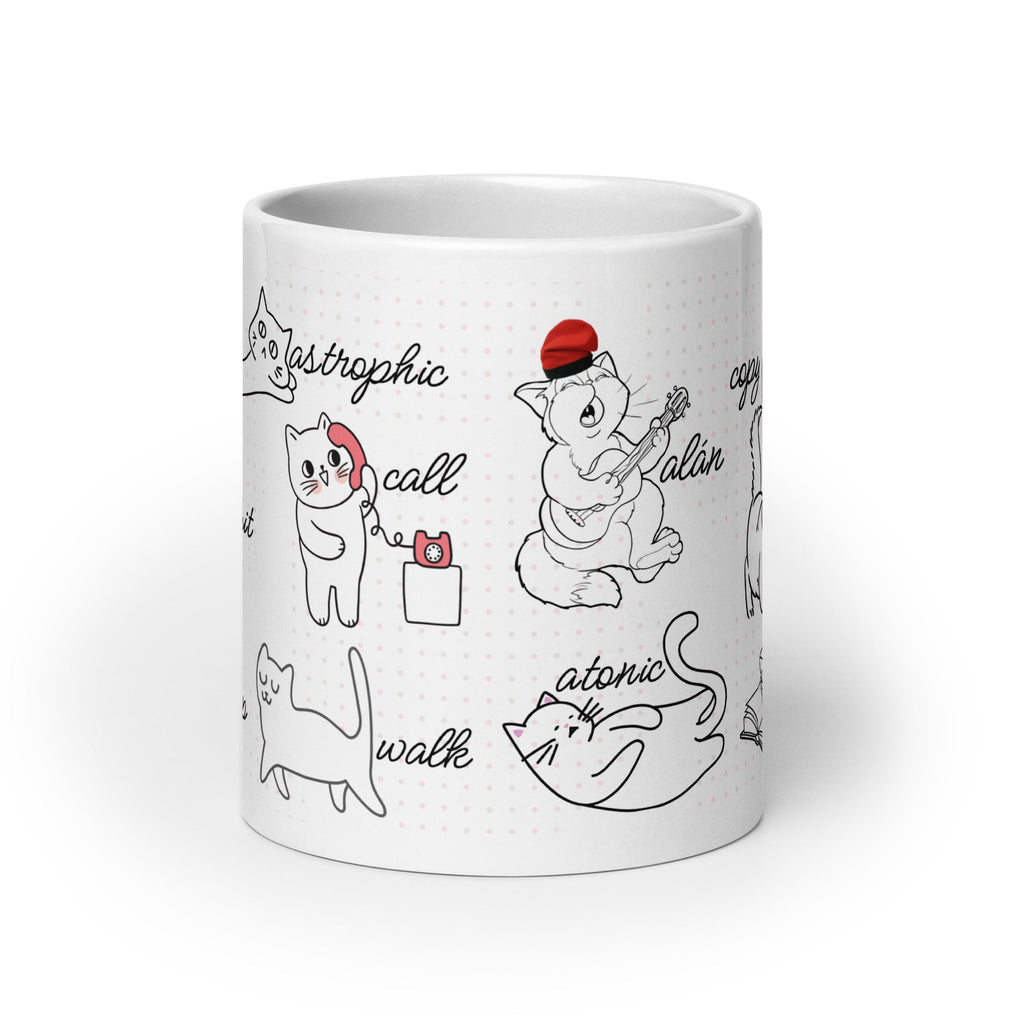 Cat Vocabulary White Glossy Mug (3 sizes) - Artwork by Lili