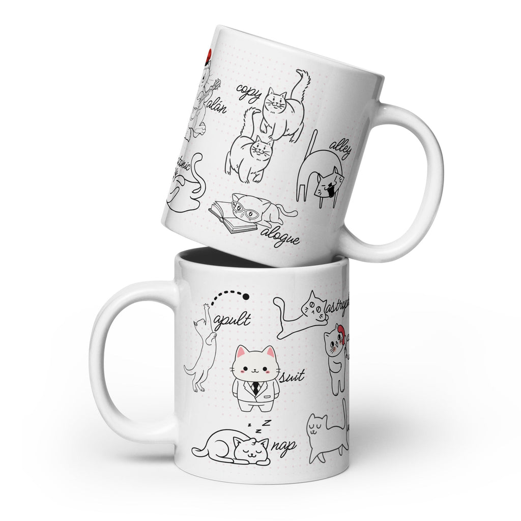 Cat Vocabulary White Glossy Mug (3 sizes) - Artwork by Lili