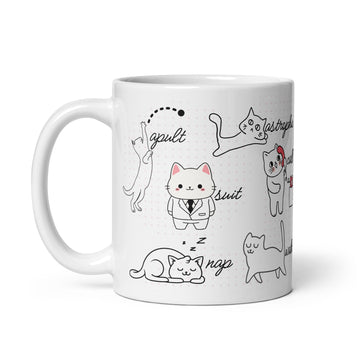 Cat Vocabulary White Glossy Mug (3 sizes) - Artwork by Lili