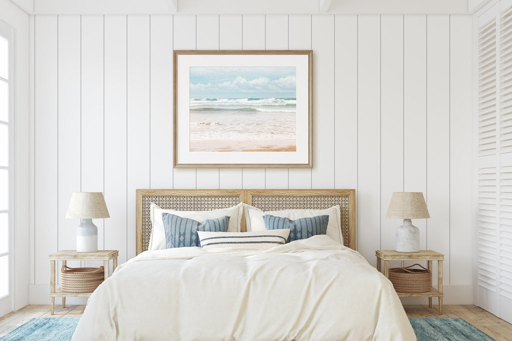 Costa Rica Beach Cresting Ocean Waves Print, Soothing Blue & Beige Tones, Central America Travel Photography, Home & Office Decor - Artwork by Lili