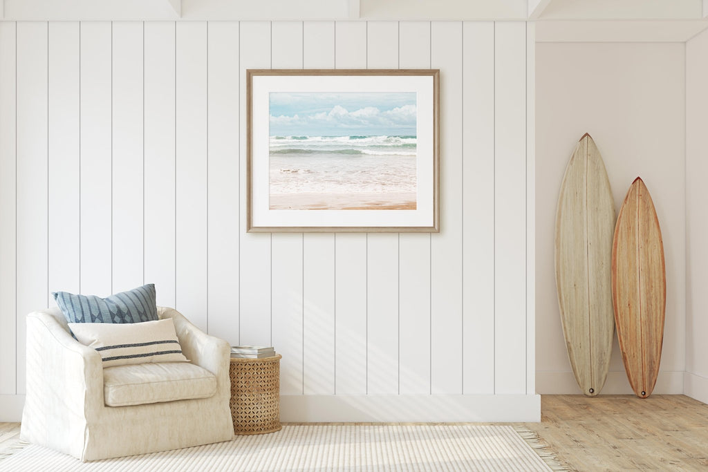 Costa Rica Beach Cresting Ocean Waves Print, Soothing Blue & Beige Tones, Central America Travel Photography, Home & Office Decor - Artwork by Lili