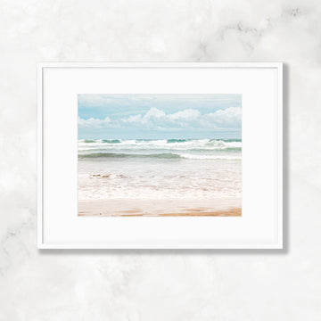 Costa Rica Beach Cresting Ocean Waves Print, Soothing Blue & Beige Tones, Central America Travel Photography, Home & Office Decor - Artwork by Lili