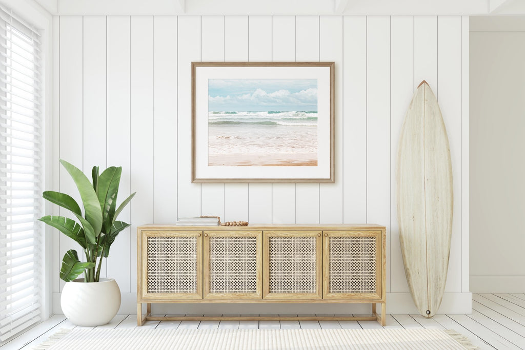 Costa Rica Beach Cresting Ocean Waves Print, Soothing Blue & Beige Tones, Central America Travel Photography, Home & Office Decor - Artwork by Lili