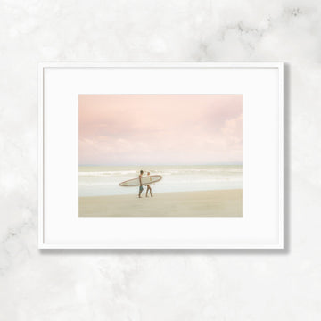 Costa Rica Beach Surfer Couple Print, Bright Pastel Tones, Soothing Landscape, Central America Travel Photography, Home & Office Decor - Artwork by Lili