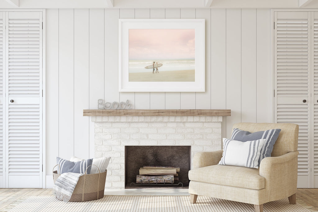 Costa Rica Beach Surfer Couple Print, Bright Pastel Tones, Soothing Landscape, Central America Travel Photography, Home & Office Decor - Artwork by Lili