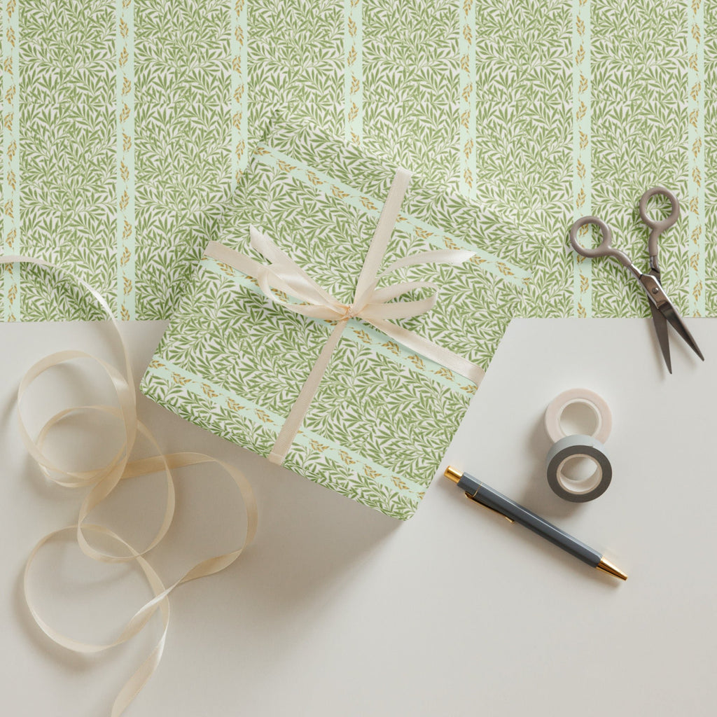 Elegant Green & Gold Leaf Pattern Wrapping Paper (3 sheets) - Artwork by Lili