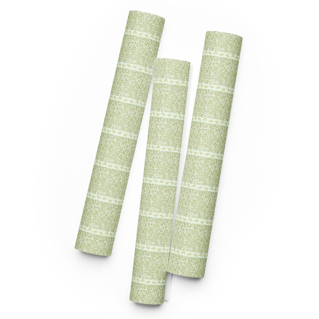 Elegant Green & Gold Leaf Pattern Wrapping Paper (3 sheets) - Artwork by Lili