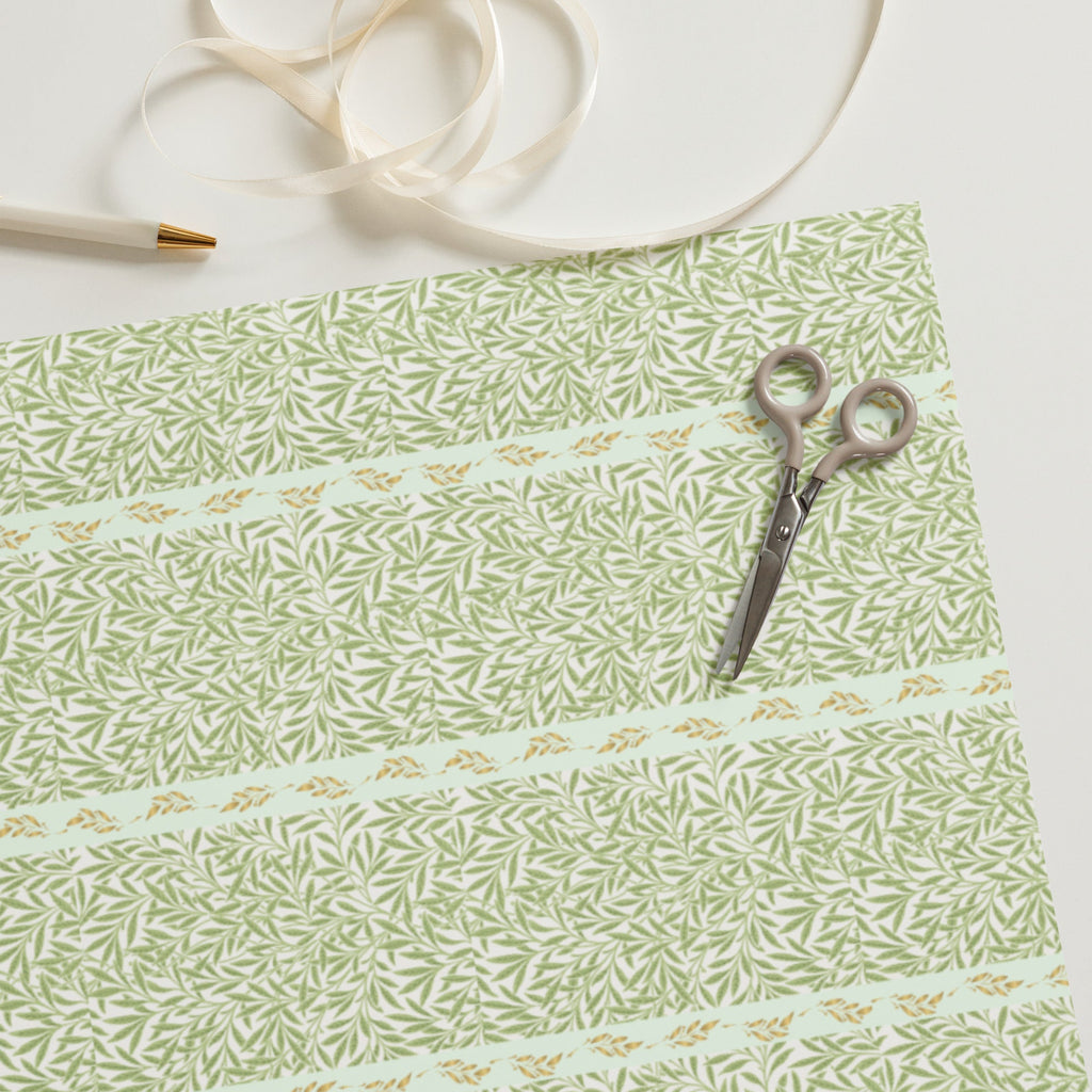 Elegant Green & Gold Leaf Pattern Wrapping Paper (3 sheets) - Artwork by Lili