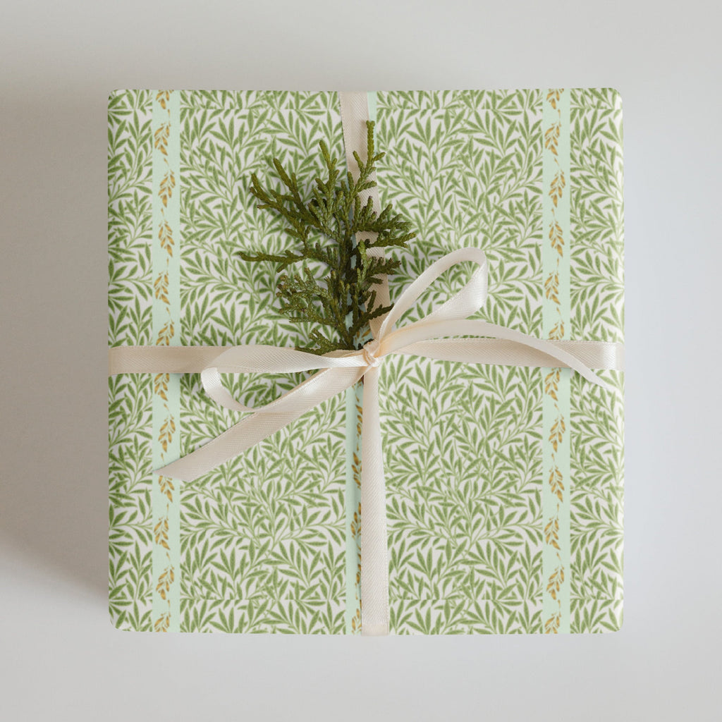 Elegant Green & Gold Leaf Pattern Wrapping Paper (3 sheets) - Artwork by Lili