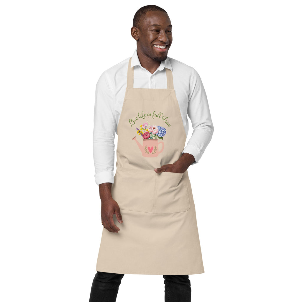 Gardening "Live Life in Full Bloom" Unisex Organic Cotton Apron - Artwork by Lili