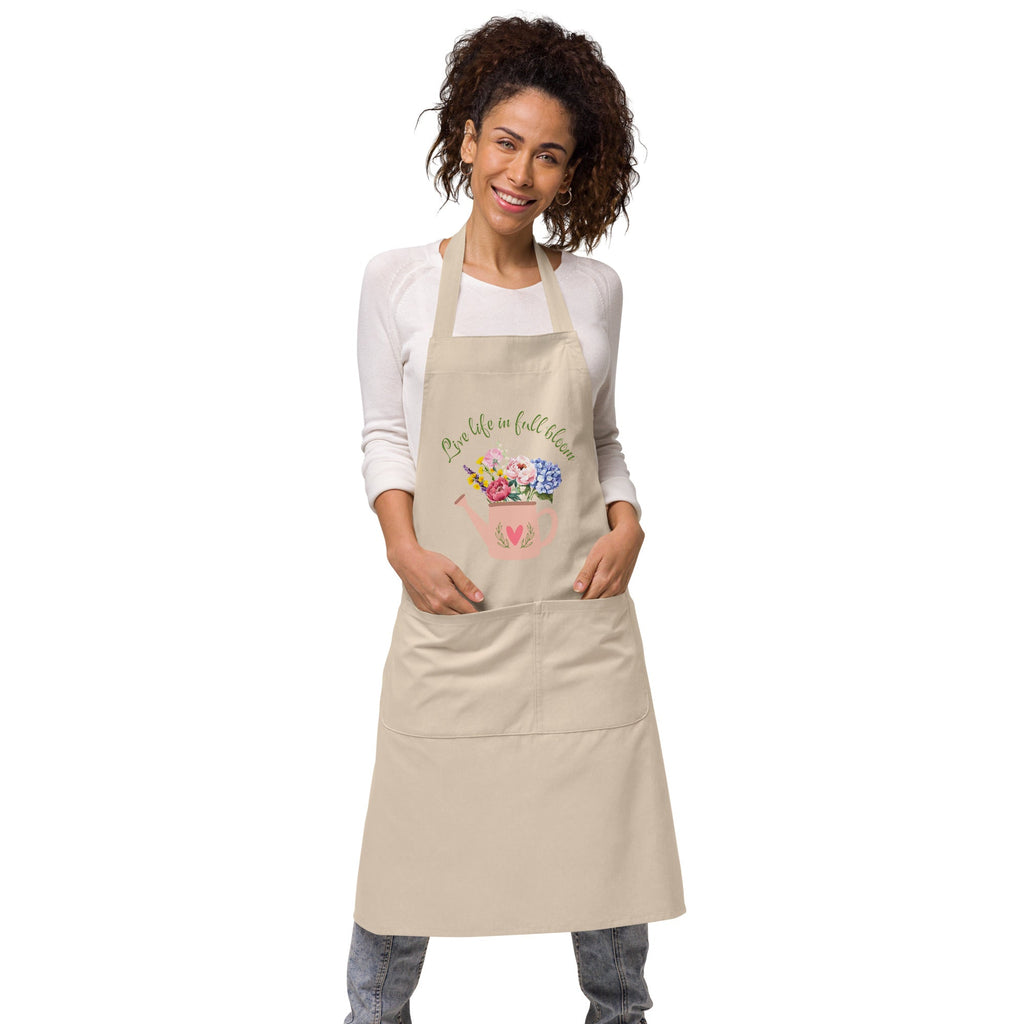 Gardening "Live Life in Full Bloom" Unisex Organic Cotton Apron - Artwork by Lili