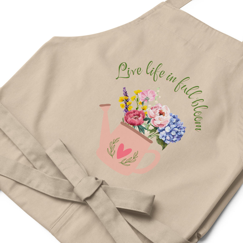 Gardening "Live Life in Full Bloom" Unisex Organic Cotton Apron - Artwork by Lili