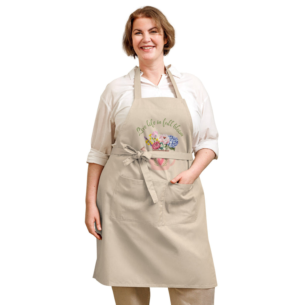 Gardening "Live Life in Full Bloom" Unisex Organic Cotton Apron - Artwork by Lili