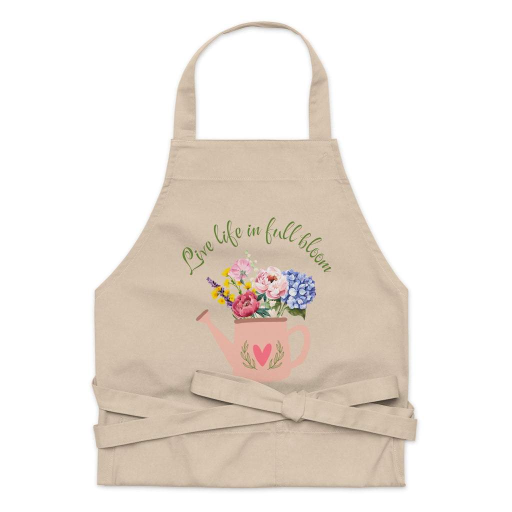 Gardening "Live Life in Full Bloom" Unisex Organic Cotton Apron - Artwork by Lili