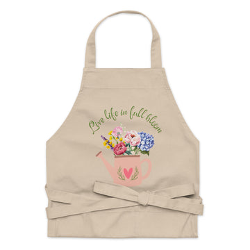 Gardening "Live Life in Full Bloom" Unisex Organic Cotton Apron - Artwork by Lili