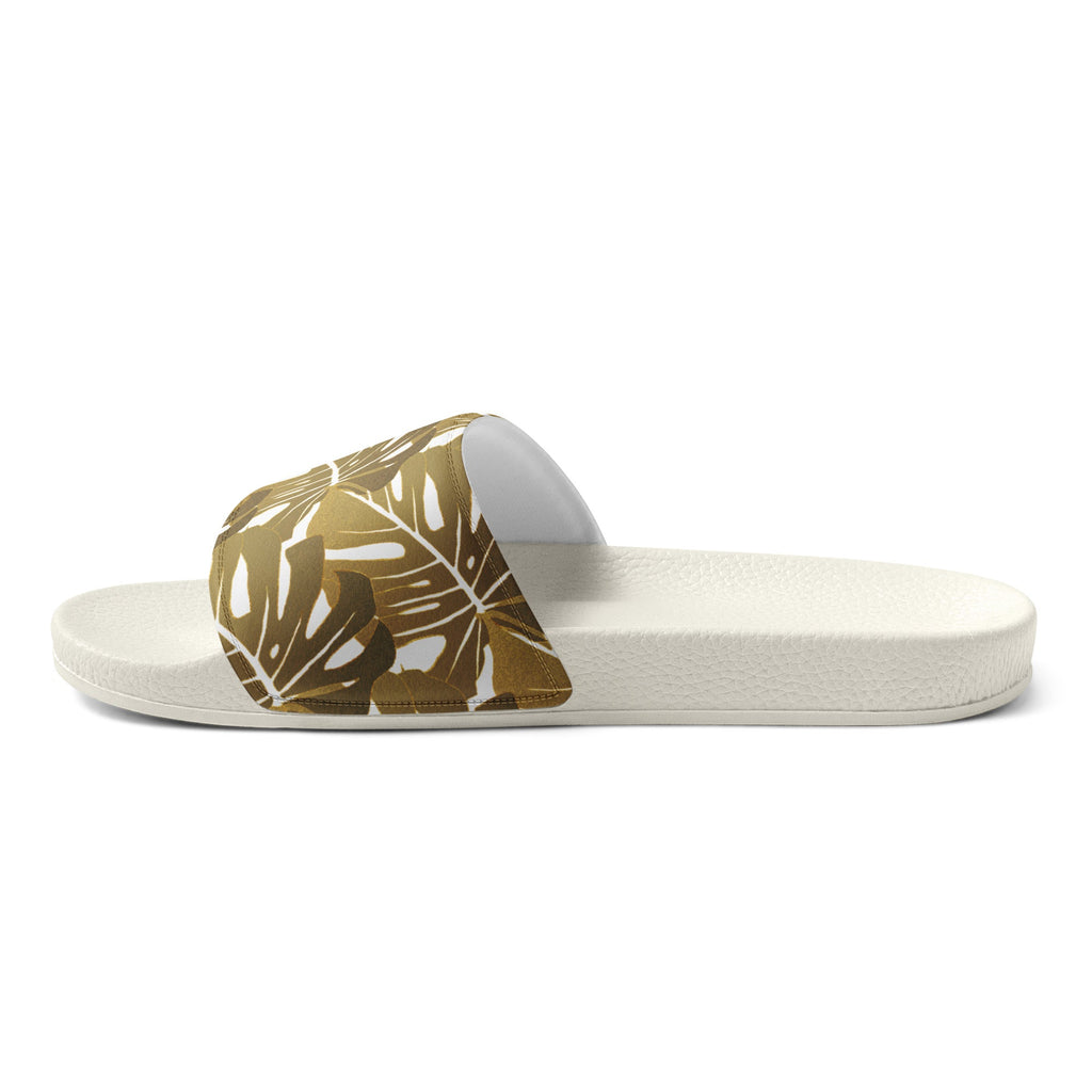 Gold Monstera Pattern Women's Slides - Artwork by Lili