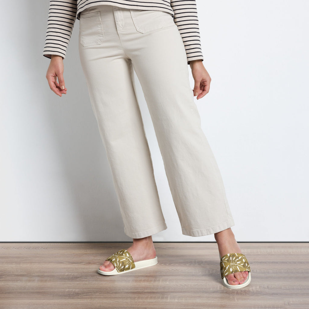 Gold Monstera Pattern Women's Slides - Artwork by Lili