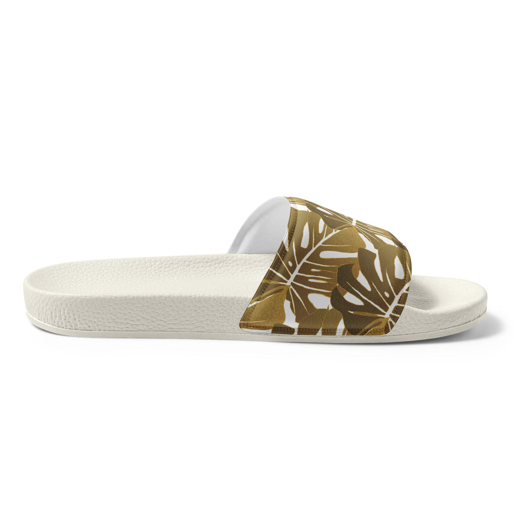 Gold Monstera Pattern Women's Slides - Artwork by Lili