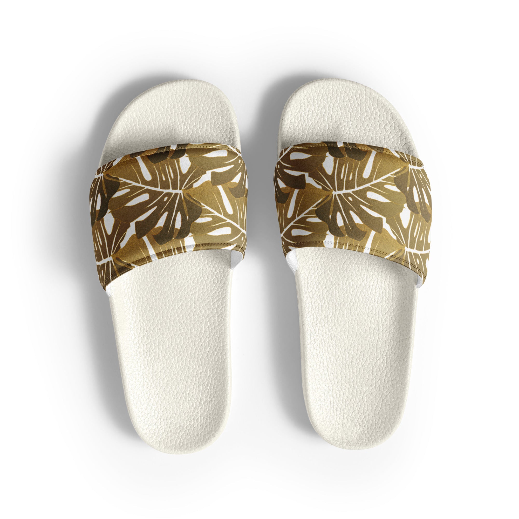 Gold Monstera Pattern Women's Slides 10