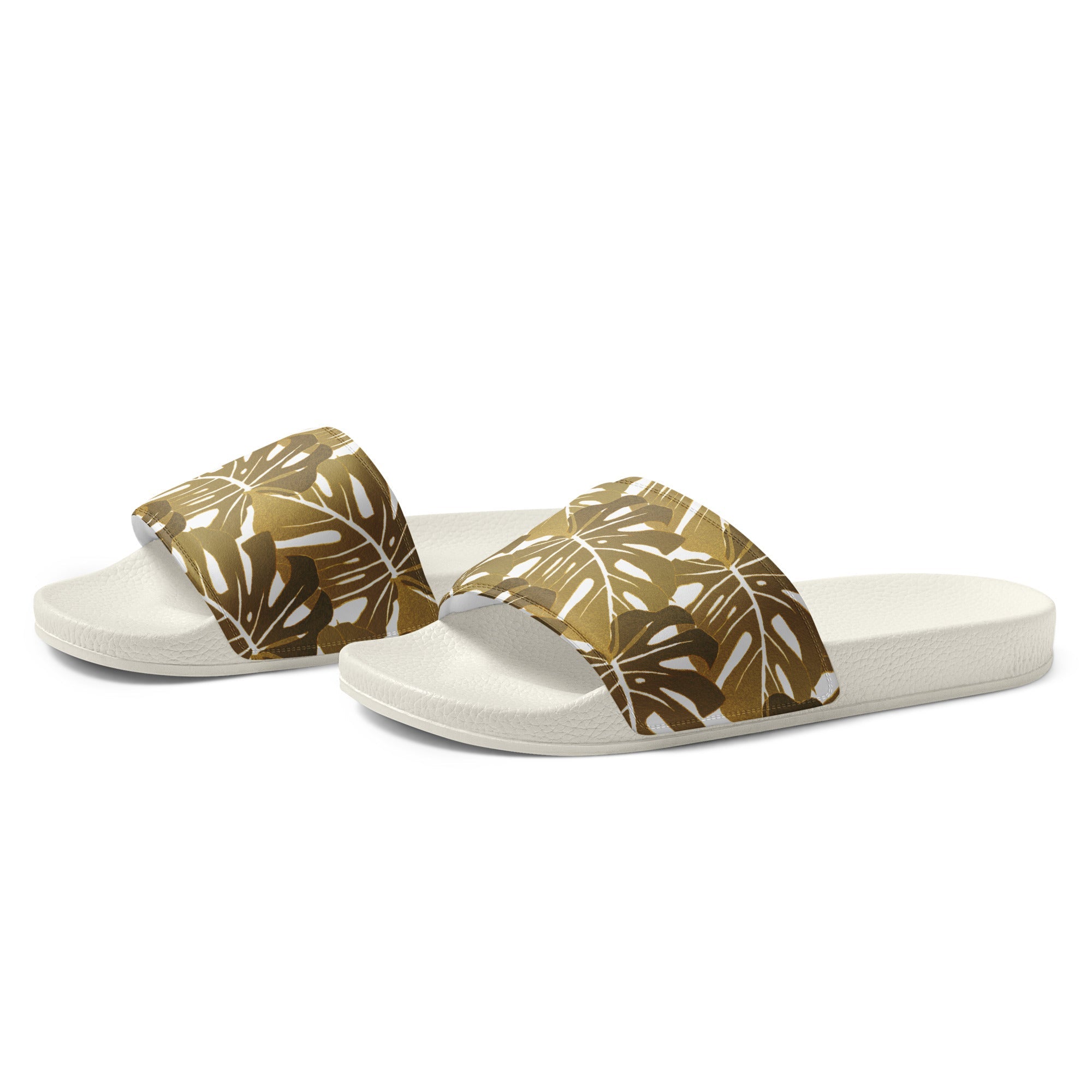 Gold Monstera Pattern Women's Slides 10