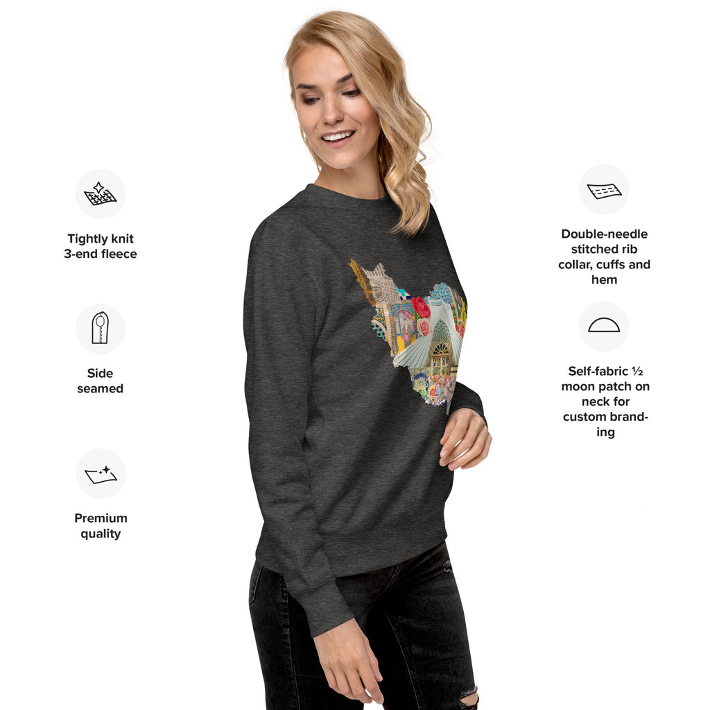 Iran Map Design Unisex Premium Sweatshirt - Artwork by Lili