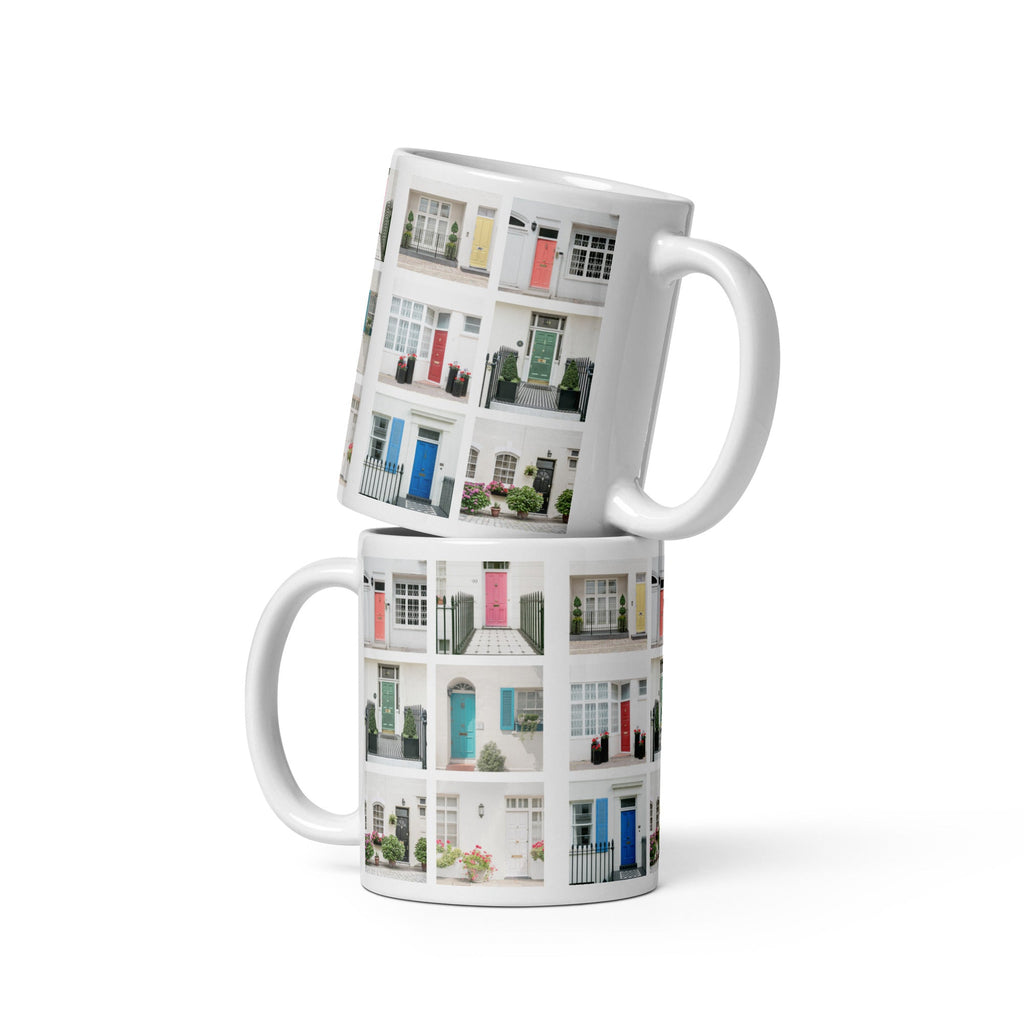 London (Colorful) Mews Houses Design White Glossy Mug (3 sizes) - Artwork by Lili