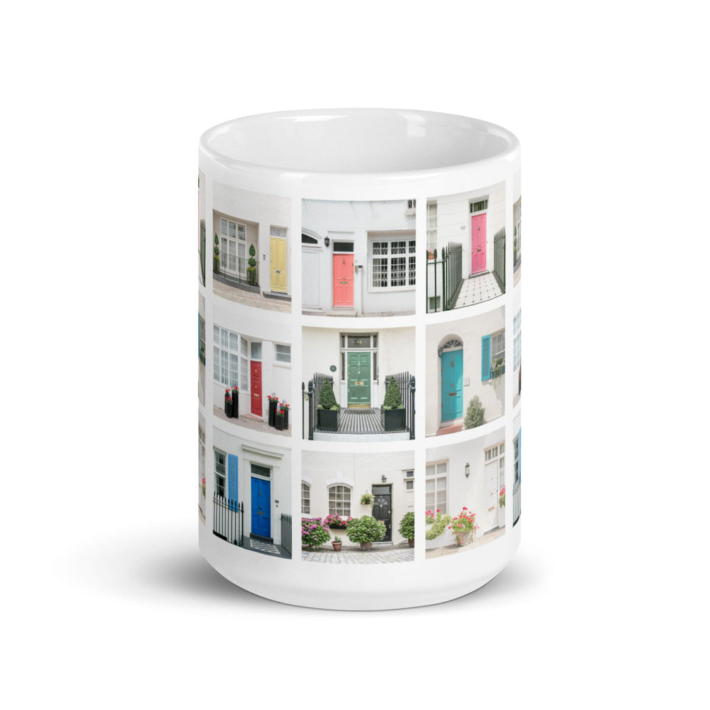 London (Colorful) Mews Houses Design White Glossy Mug (3 sizes) - Artwork by Lili