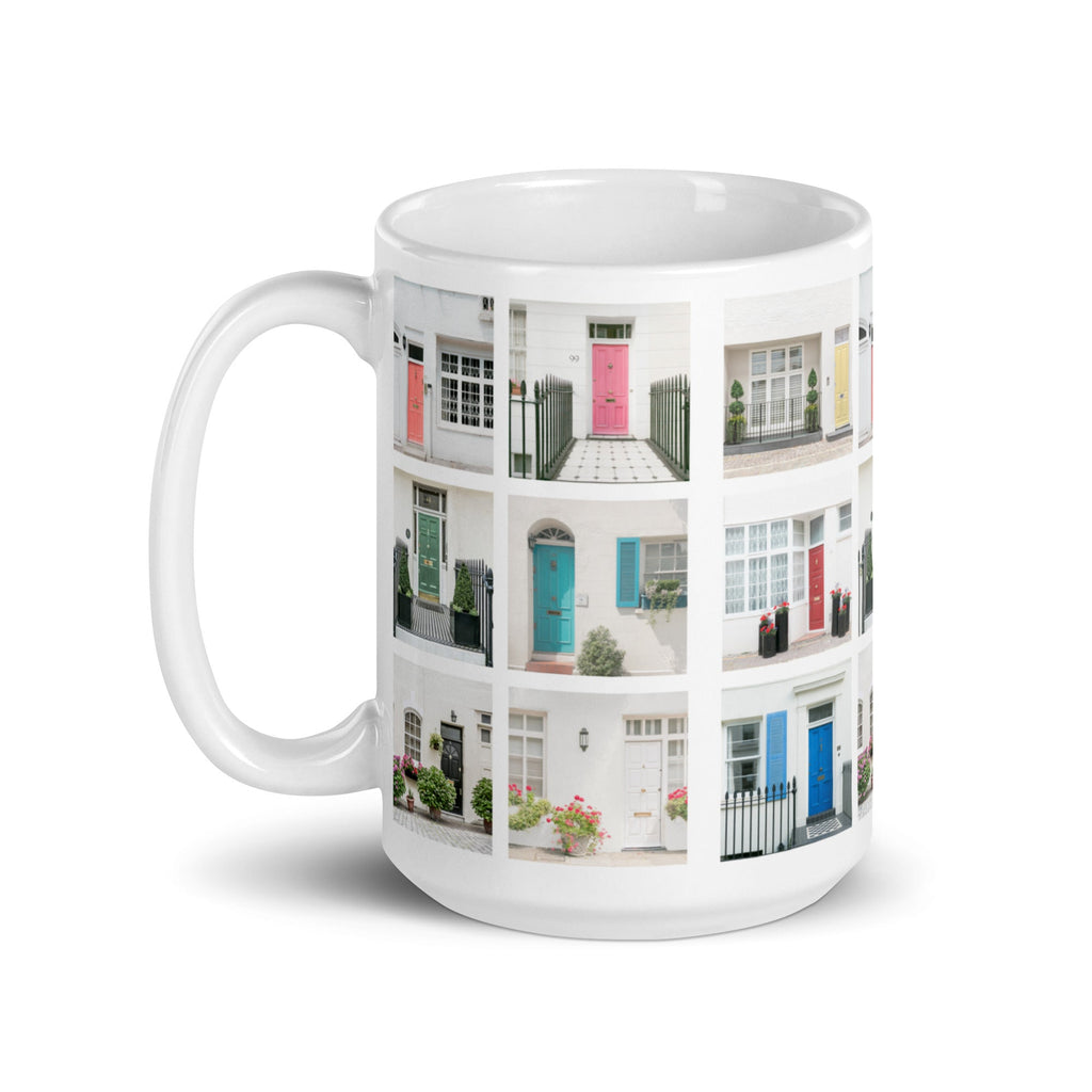 London (Colorful) Mews Houses Design White Glossy Mug (3 sizes) - Artwork by Lili
