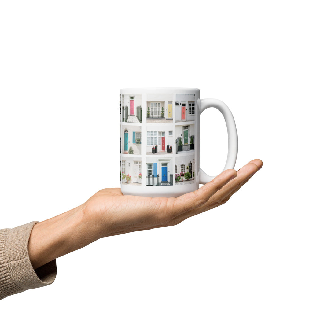 London (Colorful) Mews Houses Design White Glossy Mug (3 sizes) - Artwork by Lili