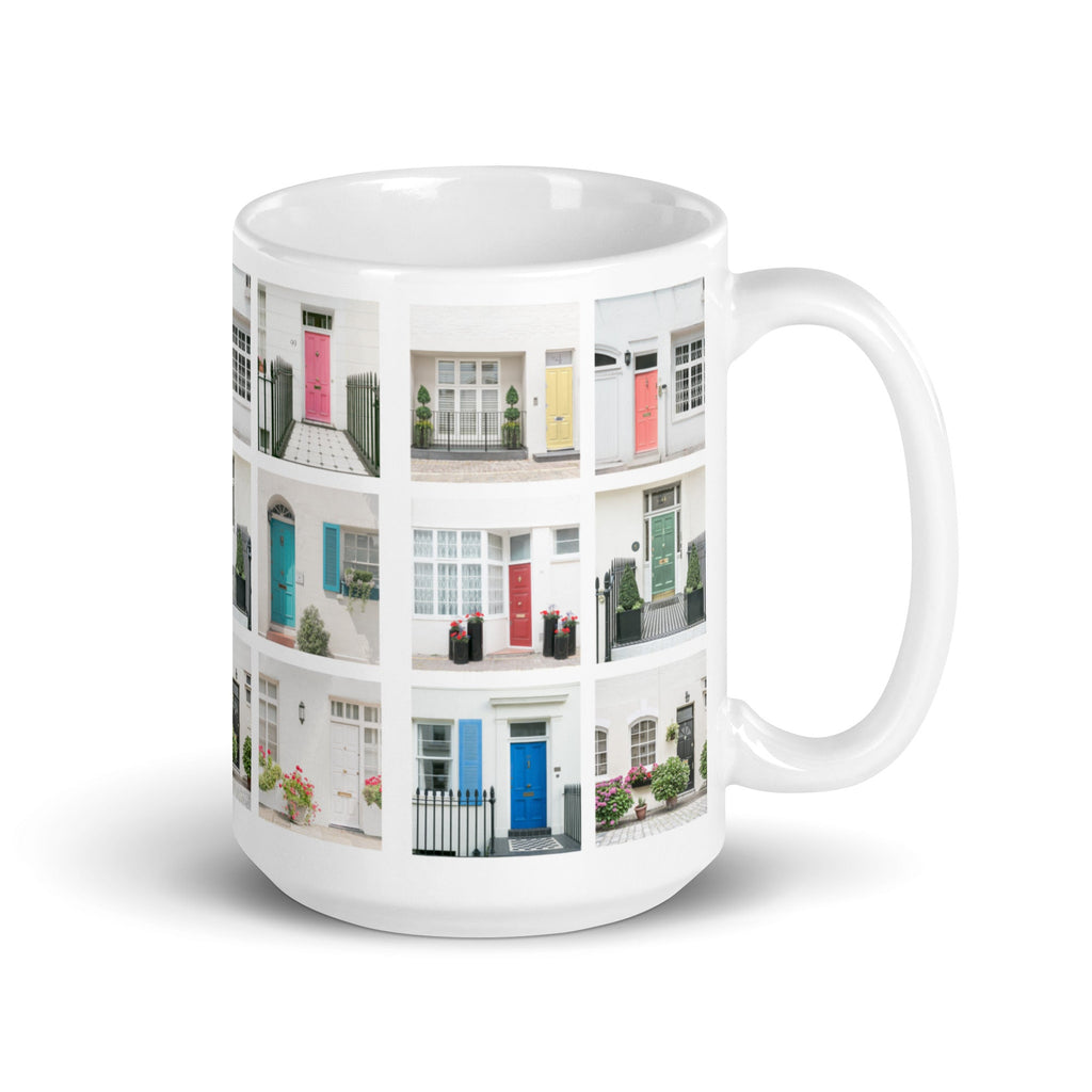 London (Colorful) Mews Houses Design White Glossy Mug (3 sizes) - Artwork by Lili