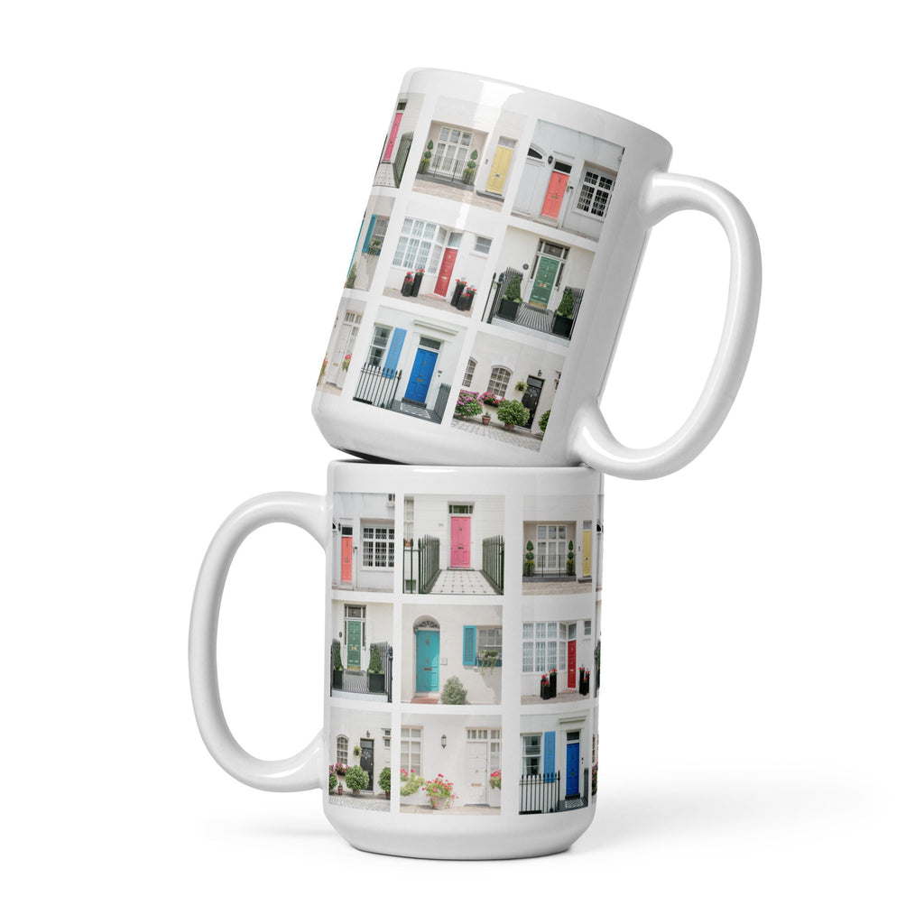 London (Colorful) Mews Houses Design White Glossy Mug (3 sizes) - Artwork by Lili