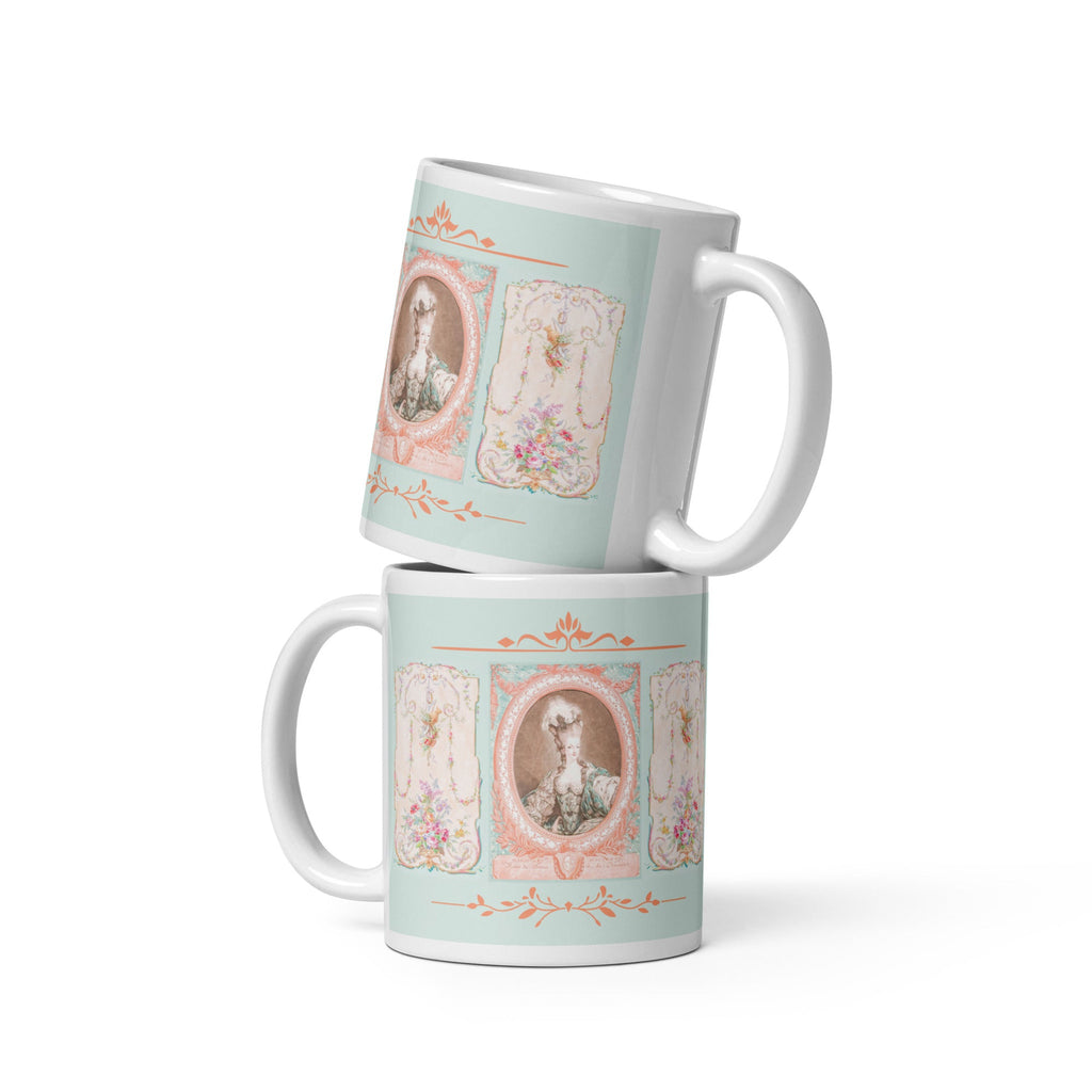 Marie Antoinette & 18th Century French Panels White Glossy Mug (3 sizes) - Artwork by Lili