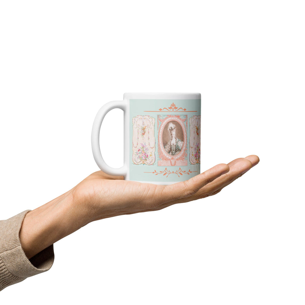 Marie Antoinette & 18th Century French Panels White Glossy Mug (3 sizes) - Artwork by Lili