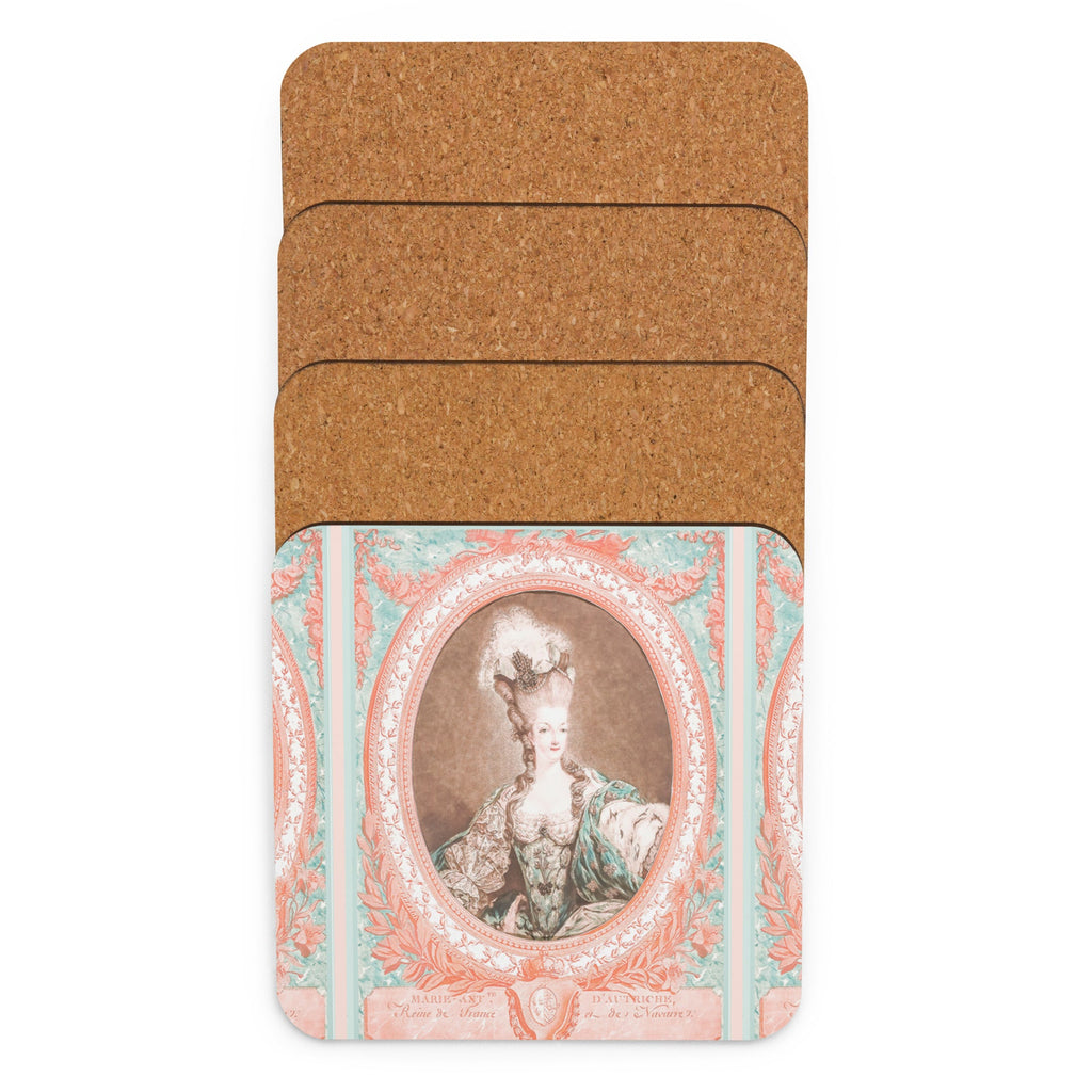 Marie Antoinette Design Set of Square Coasters (Cork - back) - Artwork by Lili