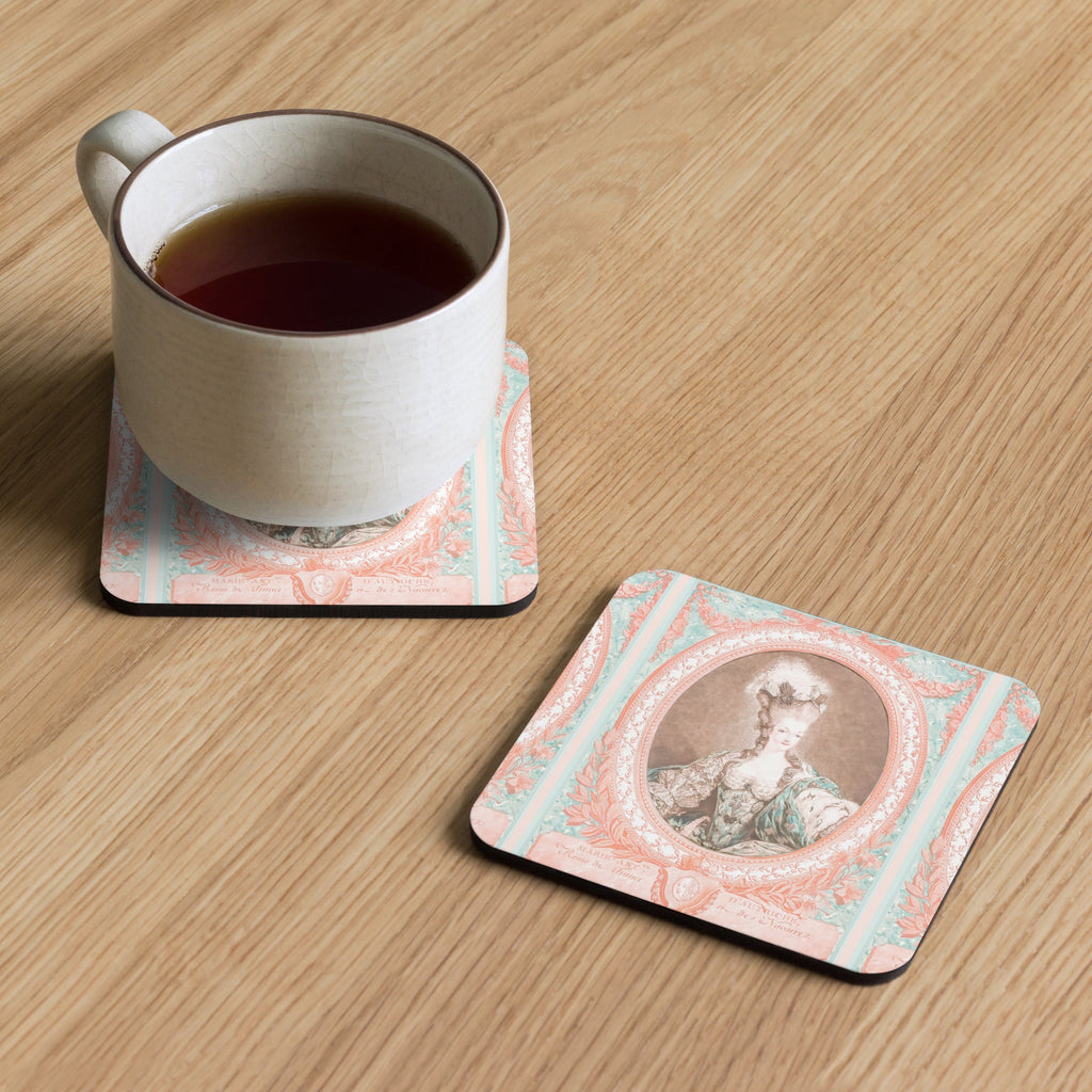 Marie Antoinette Design Set of Square Coasters (Cork - back) - Artwork by Lili