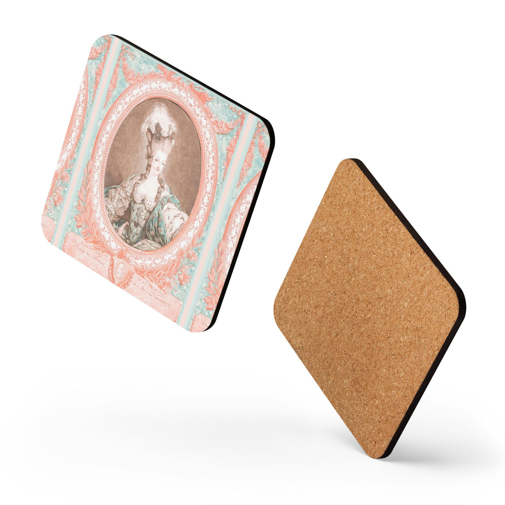 Marie Antoinette Design Set of Square Coasters (Cork - back) - Artwork by Lili
