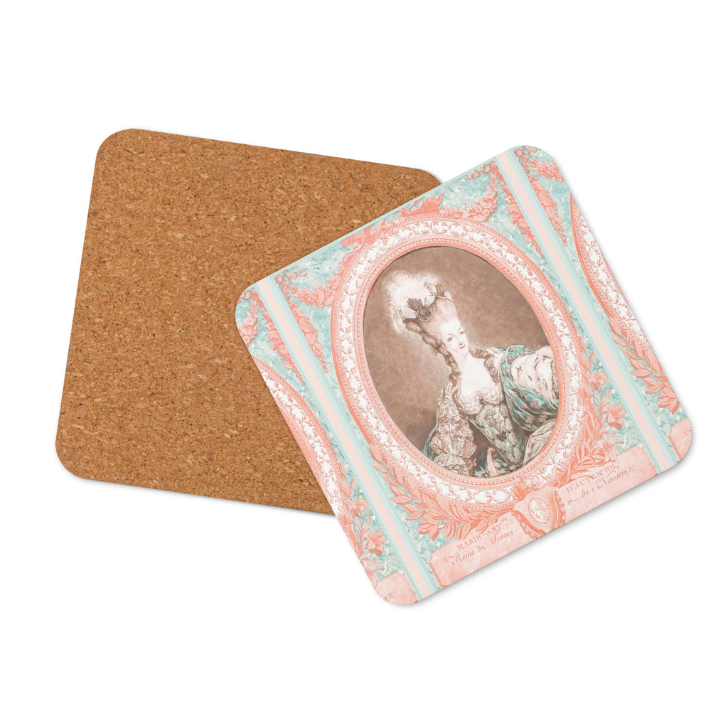 Marie Antoinette Design Set of Square Coasters (Cork - back) - Artwork by Lili