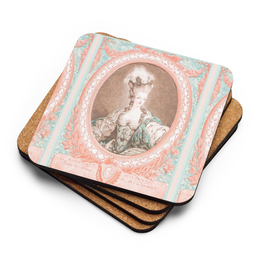 Marie Antoinette Design Set of Square Coasters (Cork - back) - Artwork by Lili