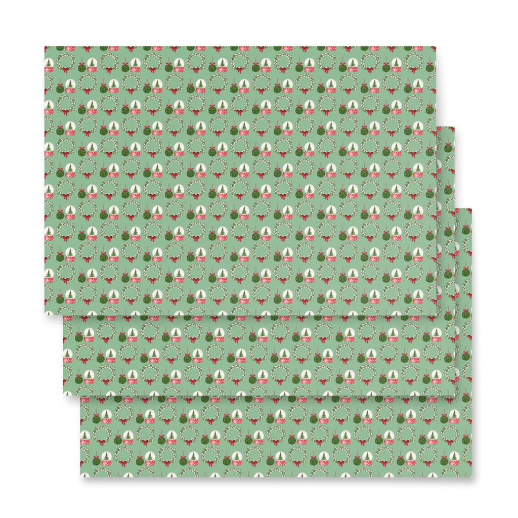 Mistletoe Wreath & Snow Globe Pattern Wrapping Paper (3 sheets) - Artwork by Lili